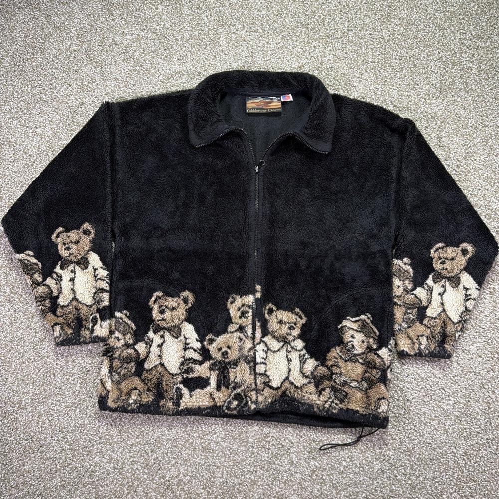 Vintage Teddy Bear All Over Print Fleece 90s Cobblestone Canyon Size Medium USA